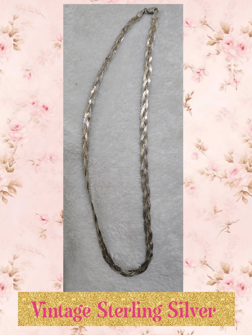Vintage Sterling Silver Braided Chain Necklace - Silver